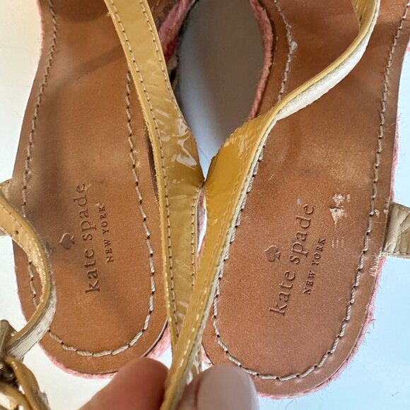 KATE SPADE SZ11 RAINBOW PLATFORM TAN PATENT LEATHER HIGH WEDGE ESPADRILLE SANDAL - Picture 5 of 8